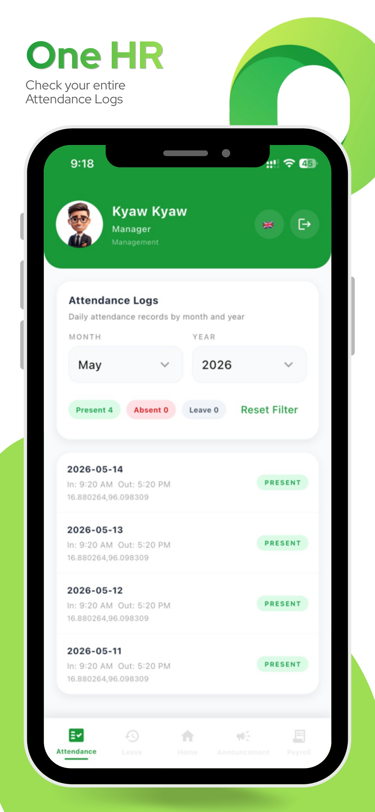 Attendance logs screen